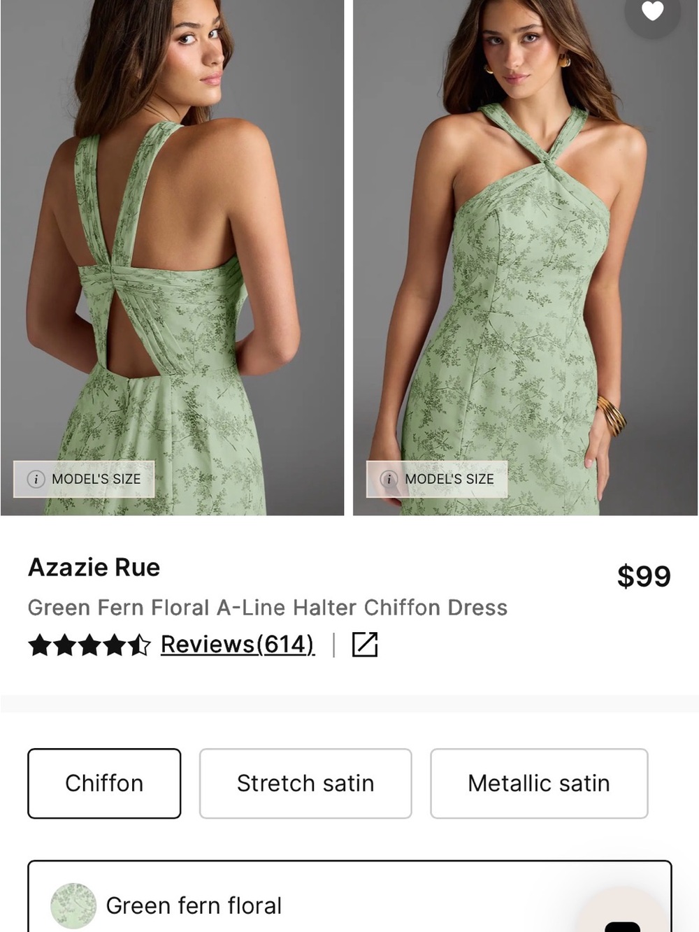 Azazie Green Fern Floral Halter Maxi Dress